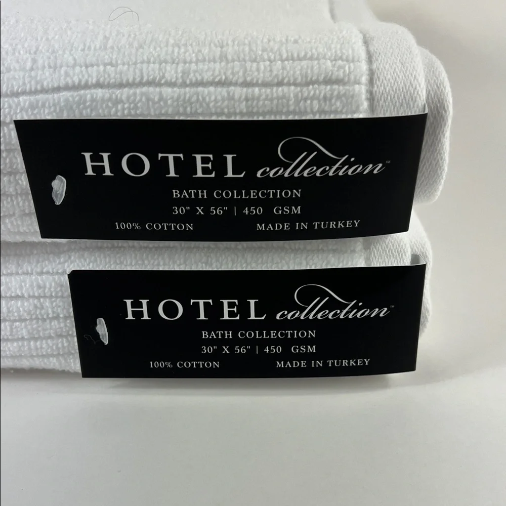 Hotel Collection Bath Towels Plush White Ribbed Turkish Cotton Set of 2 NEW